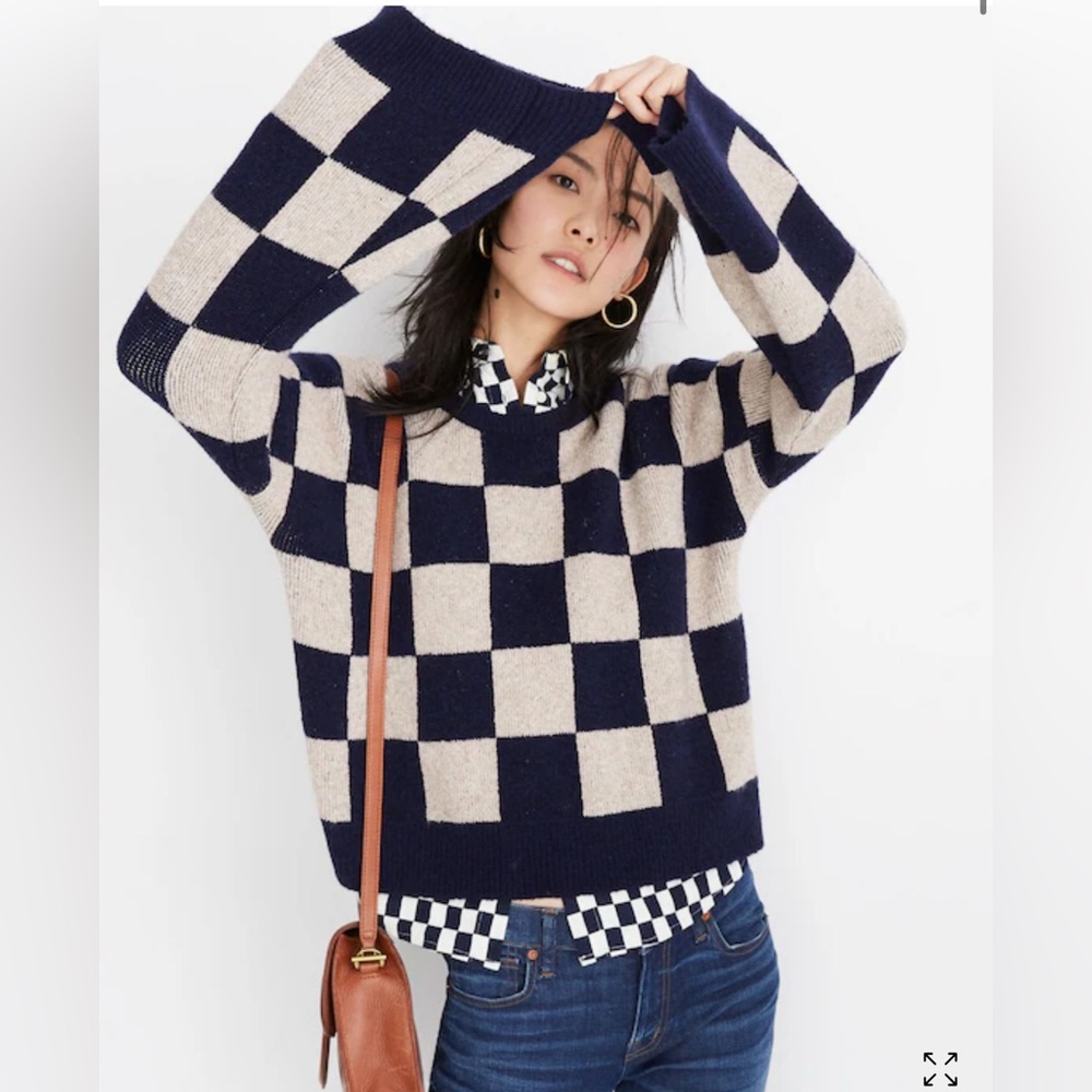 Madewell Checkerboard Crew Neck Sweater